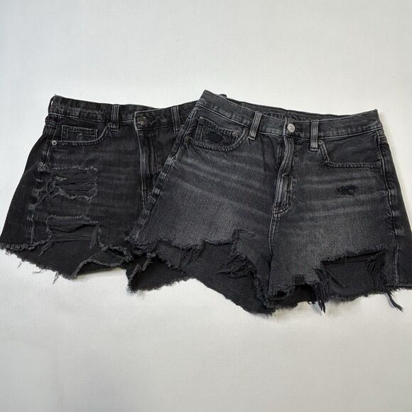 Lot of 2 American Eagle Jean Shorts Size 4 Denim Stretch Black Cut Off 90s HR - Picture 1 of 16